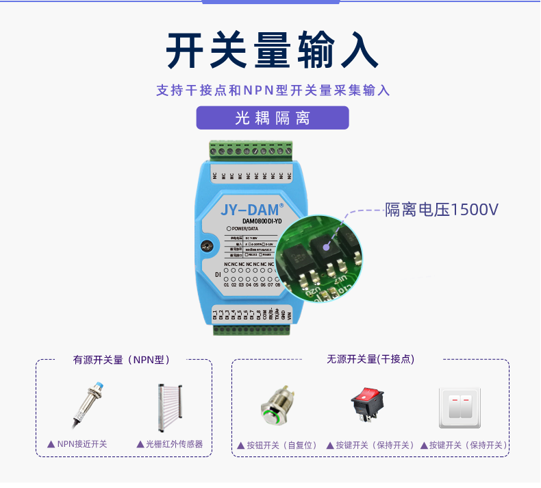 DAM-0800DI-YD 工業(yè)級I/O模塊開關(guān)量輸入